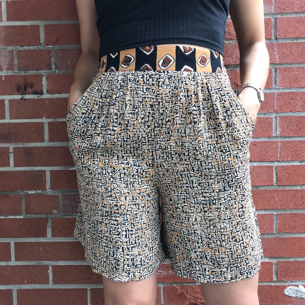 90's Vintage Funky Print Shorts - Union Made in USA - Elastic Back Waist